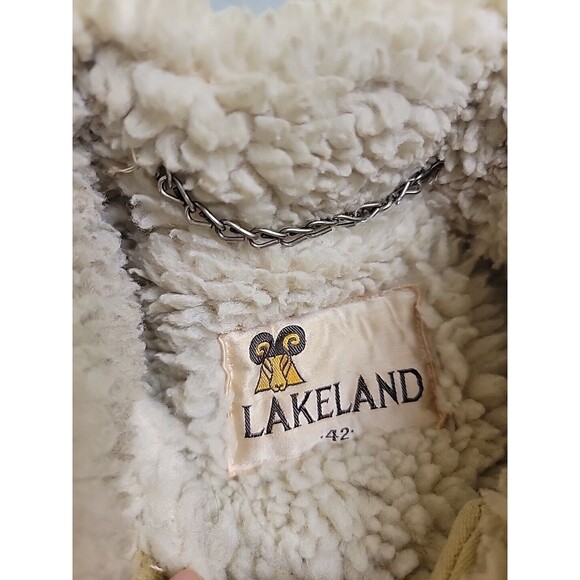 Vtg Lakeland Chore Jacket Mens 42 Brown Button Pockets Sherpa Lined Thrashed - Picture 2 of 16